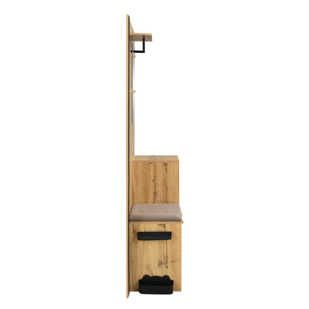 Garderoba da ingresso con specchio e panca 115x37x185 cm in MDF naturale e nero