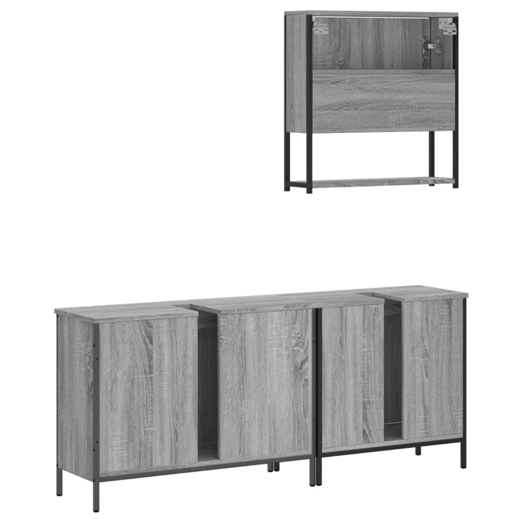 Set Mobili da Bagno 3 pz Grigio Sonoma in Legno Multistrato 3214673
