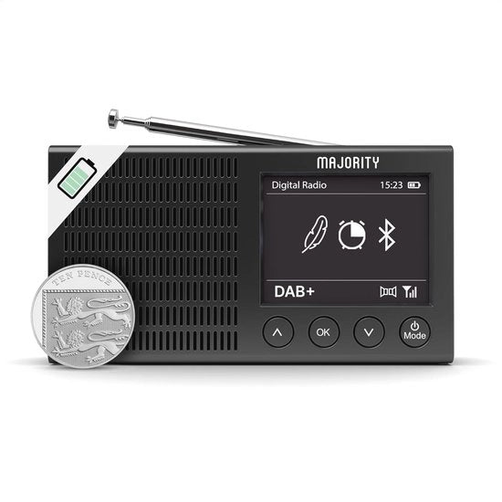 Radio portatile con ricezione DAB+ e FM, leggera e ricaricabile con Bluetooth, con doppia funzione sveglia