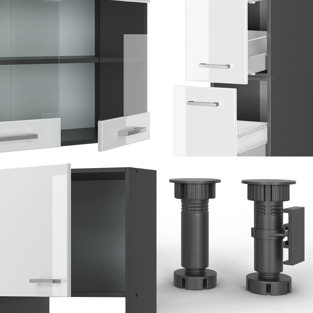 Vicco Cucina Bianco lucido/antracite 350 cm con armadio alto, PL Marmo