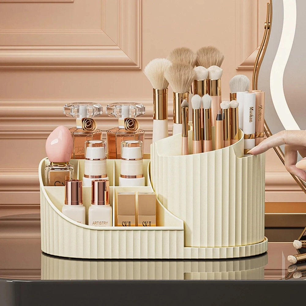 Trade Shop - Organizzatore Per Trucco Cosmetici Rotante Con Portapennelli Multiscomparto Compatto -