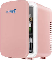 Mini Frigorifero Portatile con Raffreddamento e Riscaldamento - Scatola di Raffreddamento per Auto per Cosmetici - 4L di Capacità - Rosa 220V/12V - 24,5 x 18,5 x 27 cm