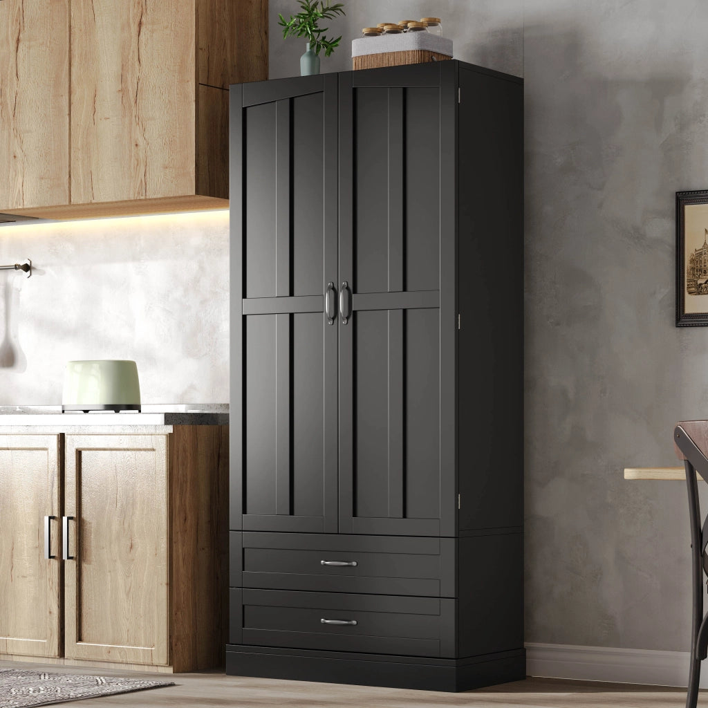 ARMADIO DISPENSA 180x80x37,5 cm MDF Nero con 3 ripiani estraibili