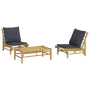 Set di mobili da giardino per esterni 3 pezzi con cuscini in bambù grigio scuro 02_0015969