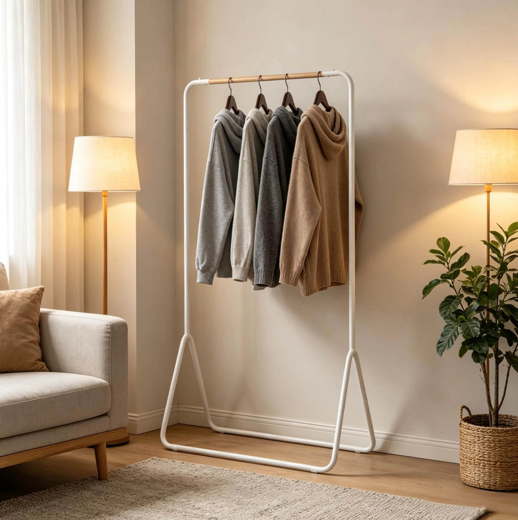 Appendiabiti 80x45x145 cm bianco in metallo, barra superiore