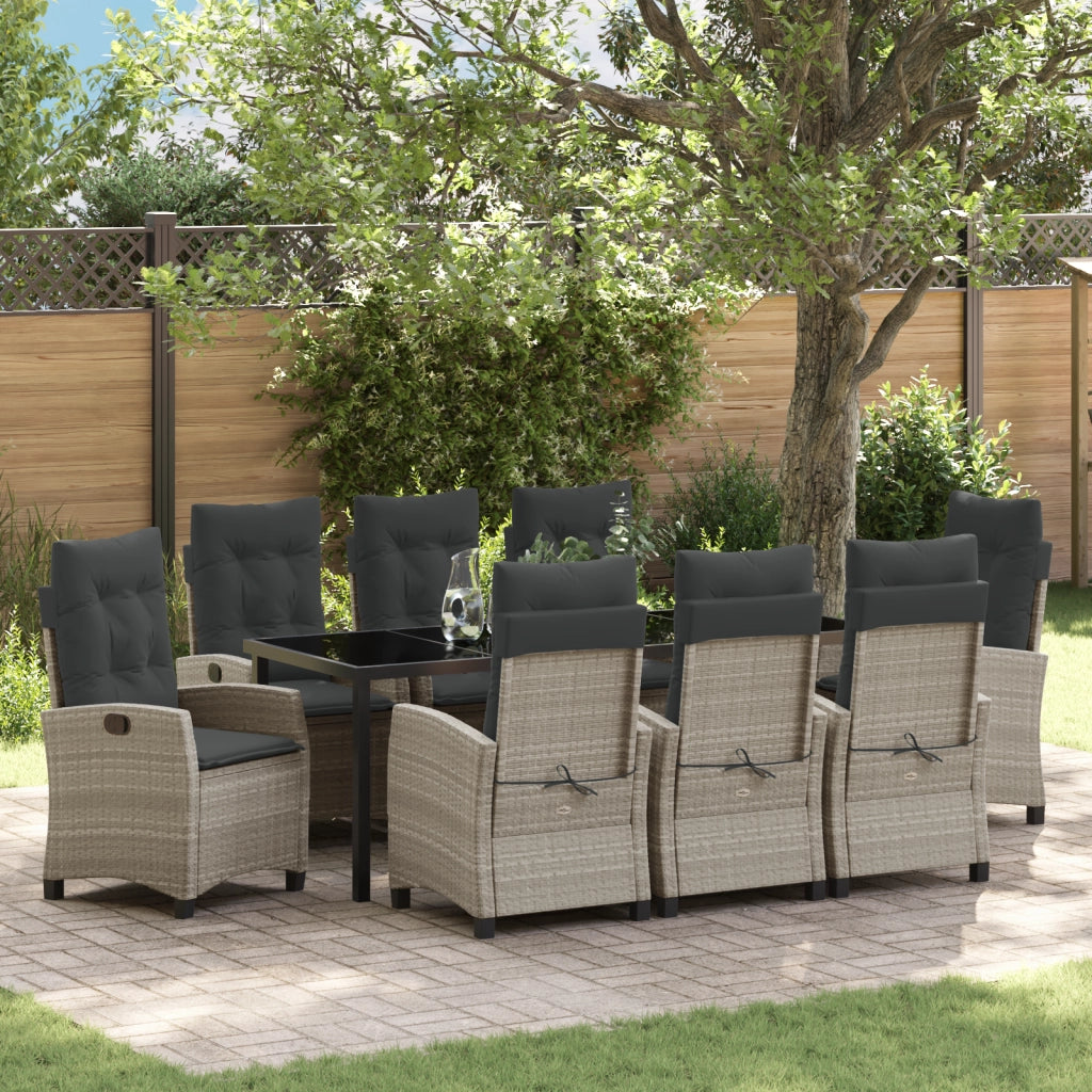 Set di Mobili da Giardino con Cuscini 9 Pezzi Grigio Chiaro Polyrattan