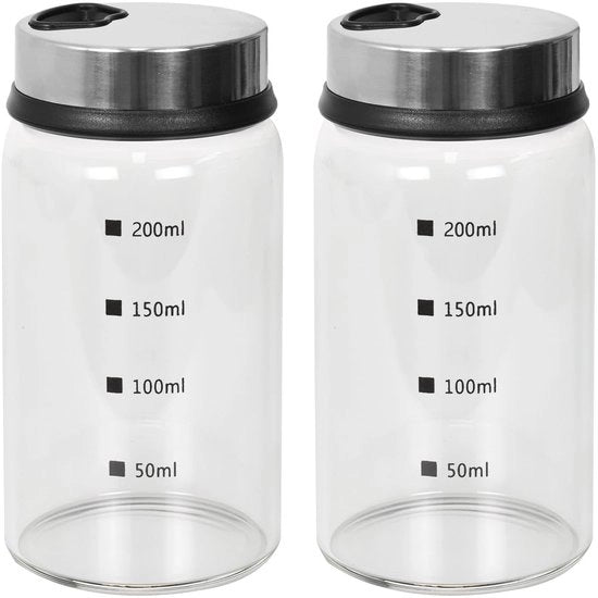2 contenitori di erbe con coperchio a ingranaggi, set di polverizzatori di erbe in vetro, contenitori di erbe con 4 tipi di fori per erbe per la cucina, grigliata all'aperto, BBQ, cottura (200ml)
