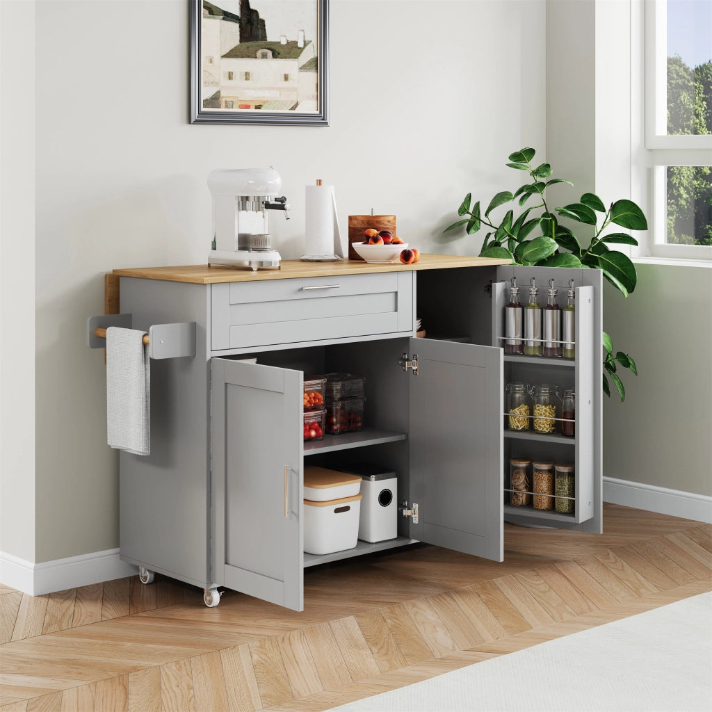 CARRELLO CUCINA PIEGHEVOLE 132.5x44(70)x90 cm Grigio MDF
