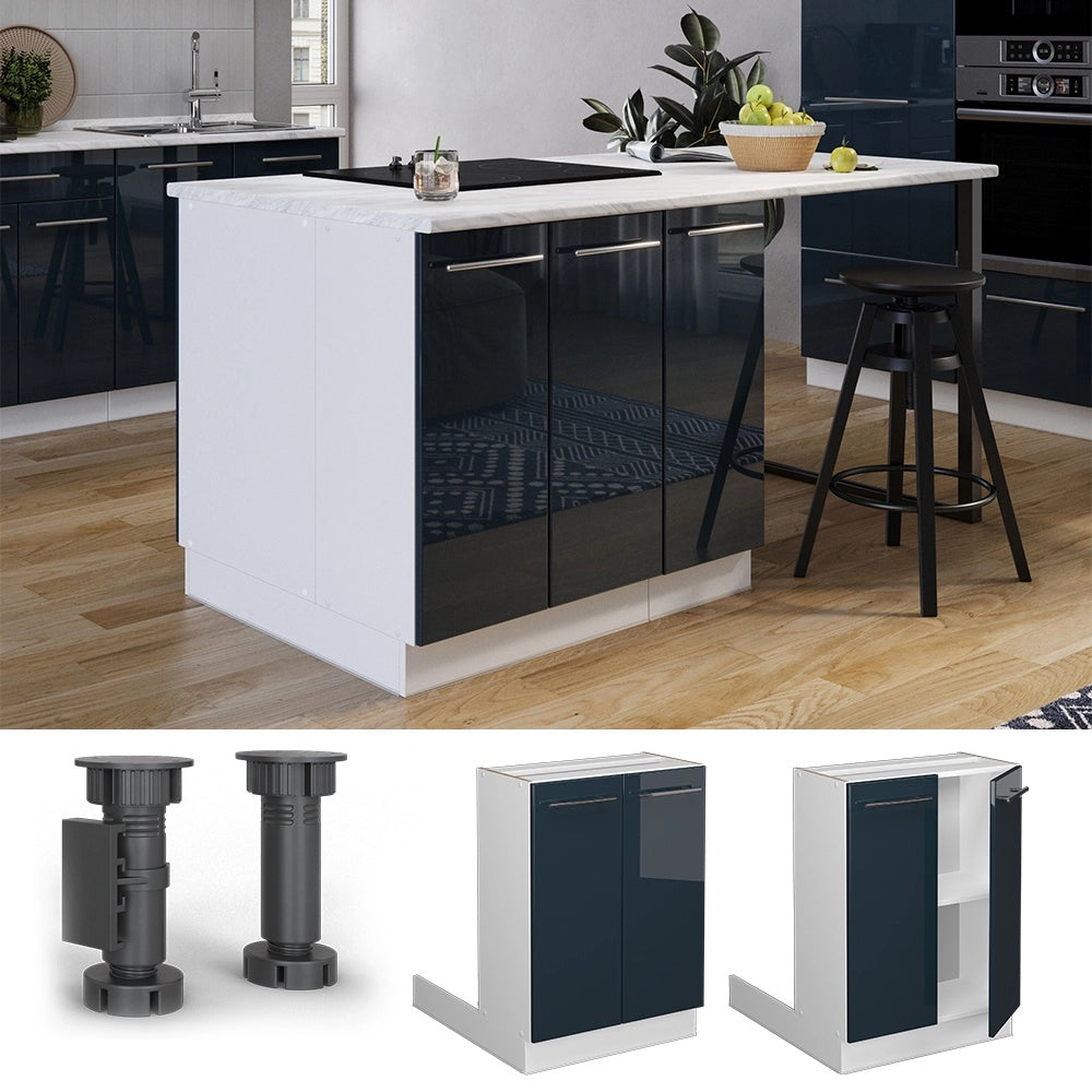 Isola cucina Fame-Line Blu scuro lucido/Bianco 60 cm senza piano di lavoro Vicco