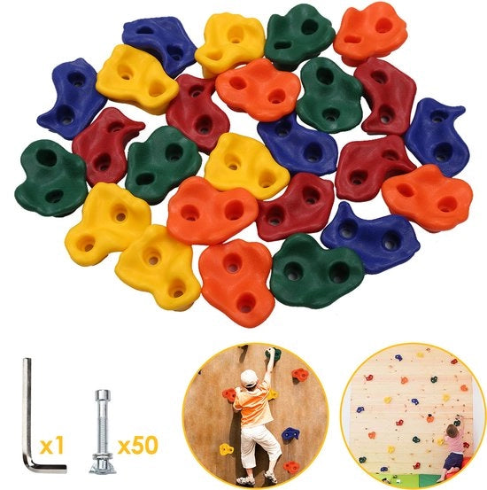 Set di Climbing Stones 50 pezzi per Bambini - Cordicci Multicolor per Parete da Arrampicata - Utilizzo Interno ed Esterno