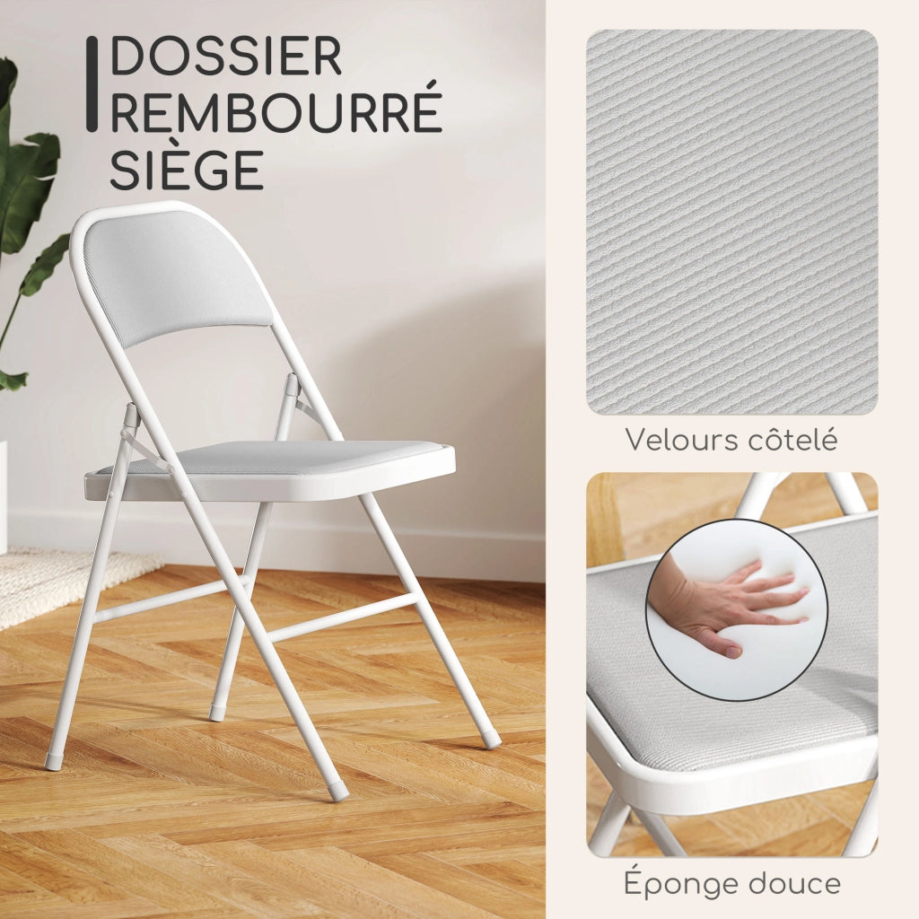 Set 4 Sedie Pieghevoli da Pranzo ¨C Xylo ¨C Struttura Metallo Bianco 45x46x78cm