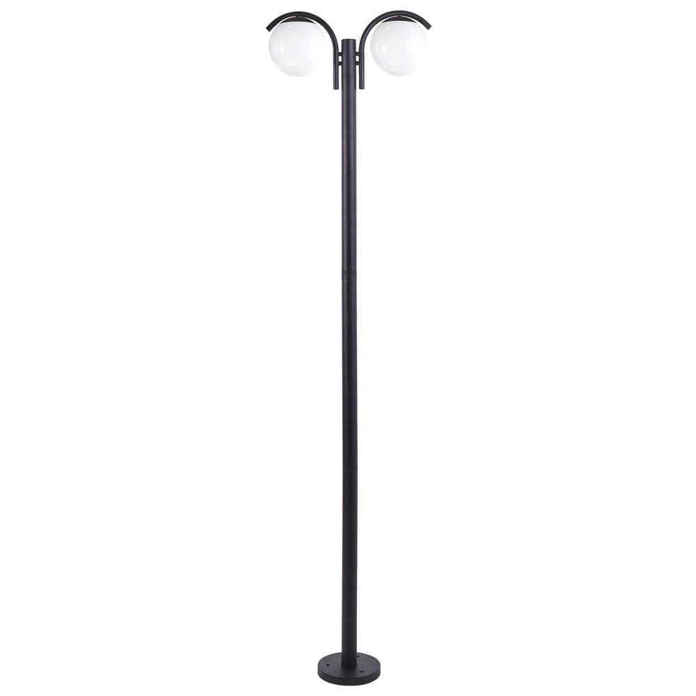Lampione a 2 luci Nero Lampada da sentiero Alluminio Paralume sintetico Illuminazione esterna da giardino Design moderno