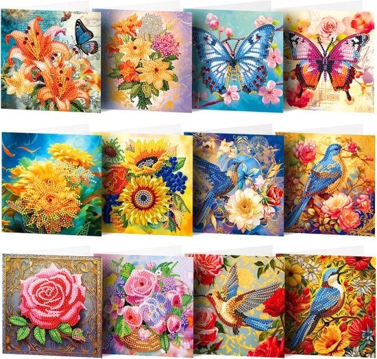 Pittura a Diamanti - Carte da Auguri - 12 pezzi inclusi buste - Pacchetto Completo per Hobby - Diamanti Sferici
