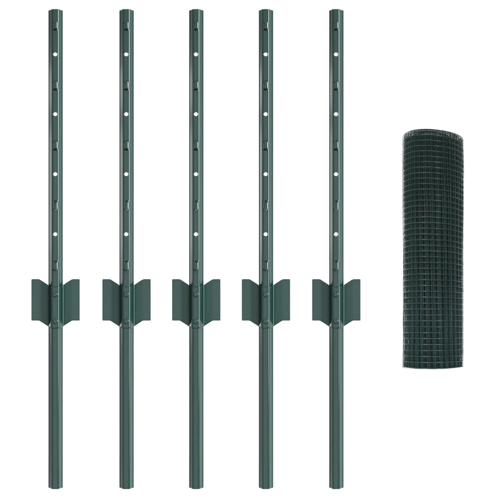 Recinzione in Rete Saldato con 5 Post U Verde 0.4x10 m Acciaio