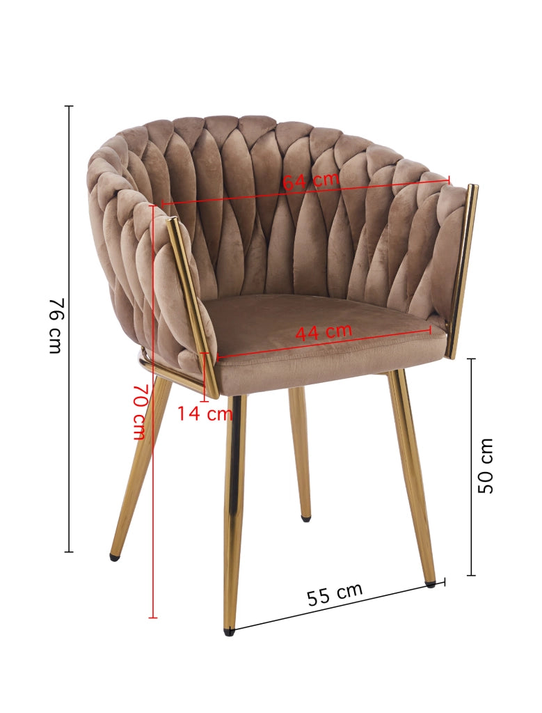 Poltrona Con Schienale In Velluto Intrecciato Design Moderno, Sedia Imbottita Circolare con Gambe in Metallo Placcato Oro Poltroncina Sala Pranzo Camera Salotto Cucina con Seduta Morbida Tortora