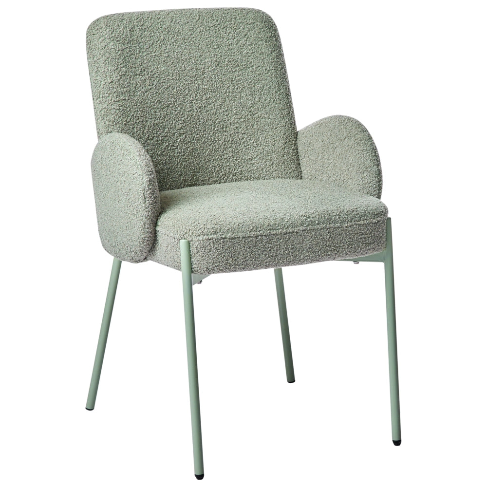 Sedia da sala da pranzo Rivestimento bouclé verde chiaro Base leggera Struttura in ferro Design retrò