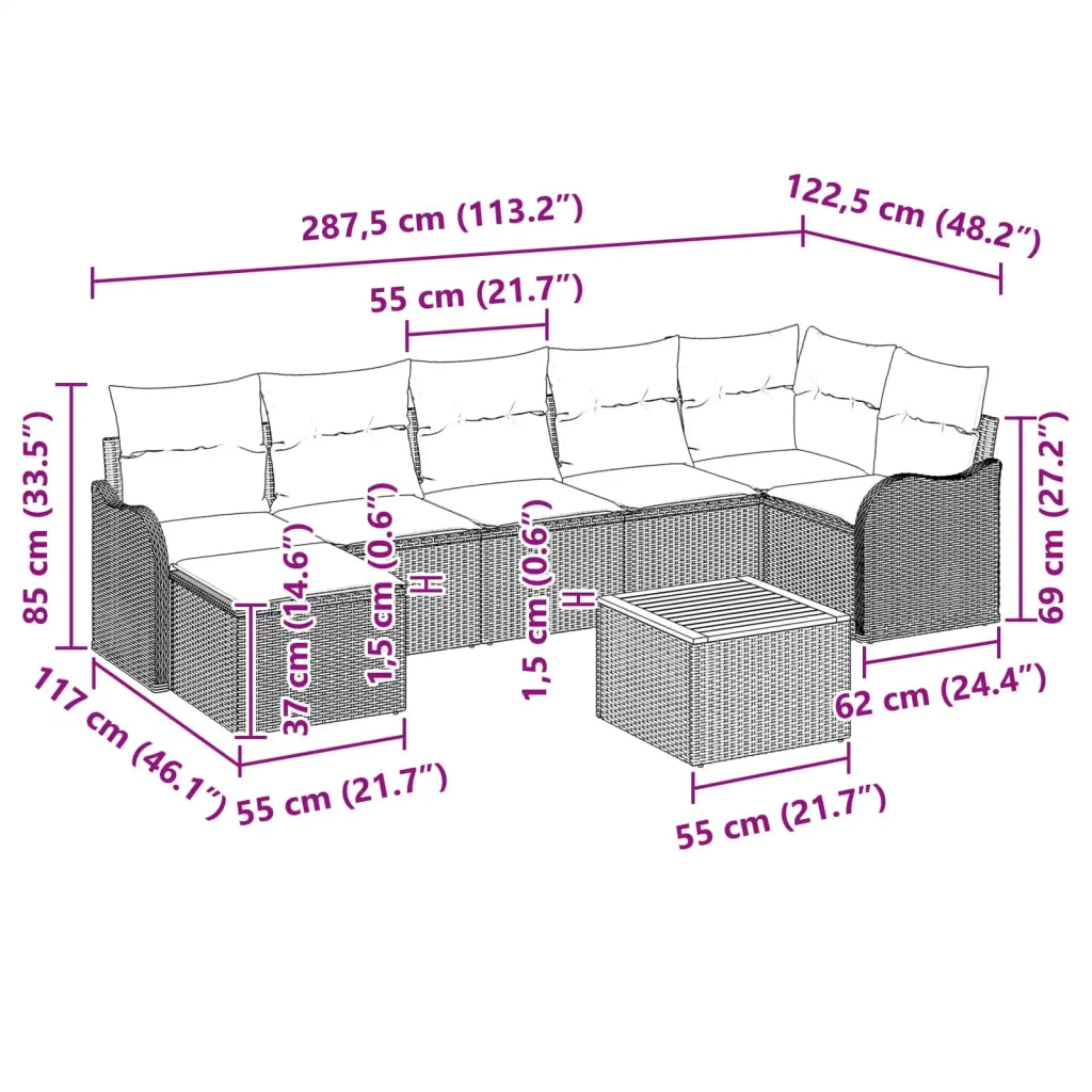 Set Divano da Giardino 8 pz Grigio polyrattan 3347486