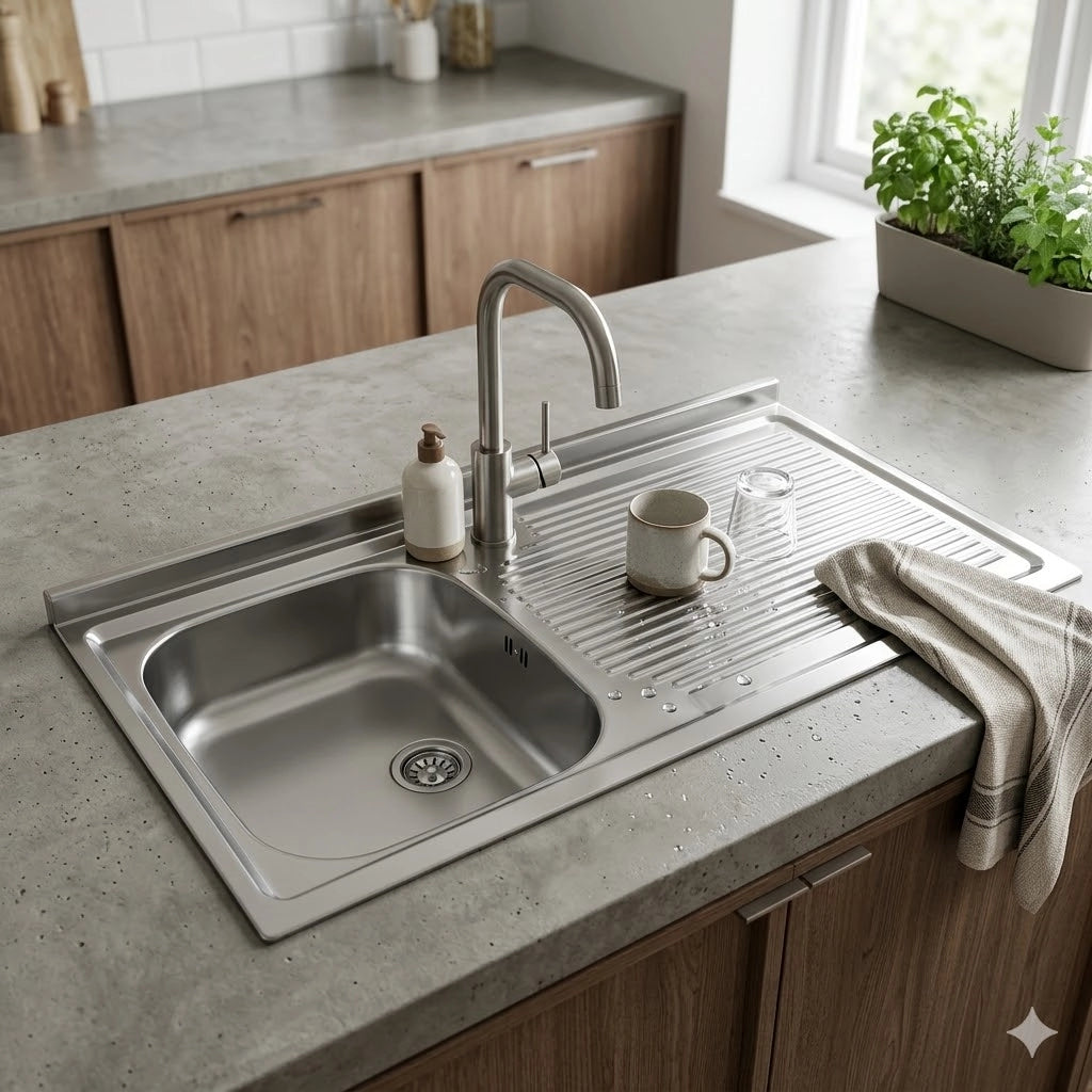 Lavello Appoggio Acciaio Inox 1 Vasca Gocciolatoio Destro Apell Argento 100 x 50 cm