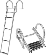 Scaletta per Piscina con 4 Gradini, Scala per Barca Pieghevole con Corrimano e Gradini Antiscivolo, Multisuo, in Acciaio Inox, Carico 227 kg