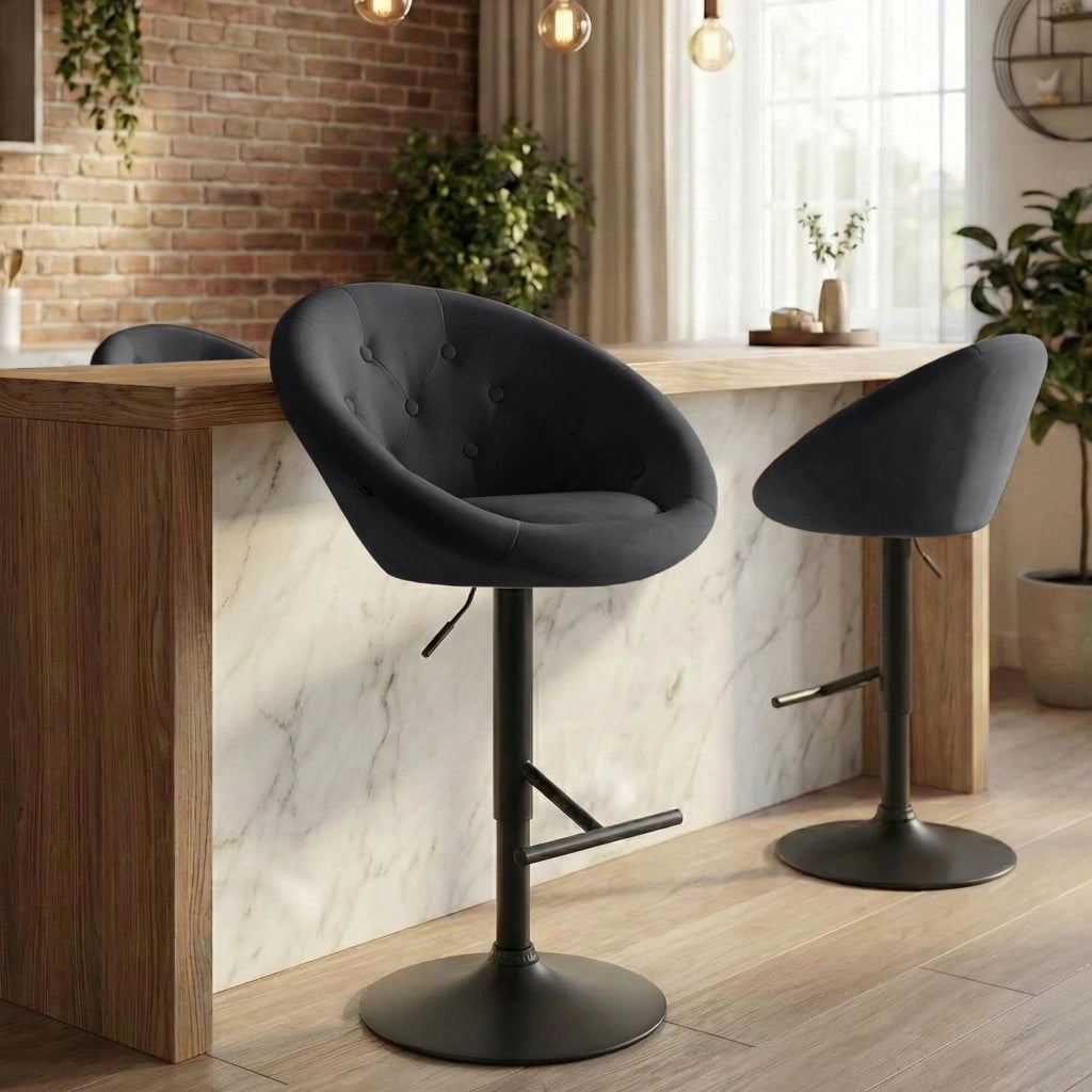 Sgabello da bar London velluto nero 3