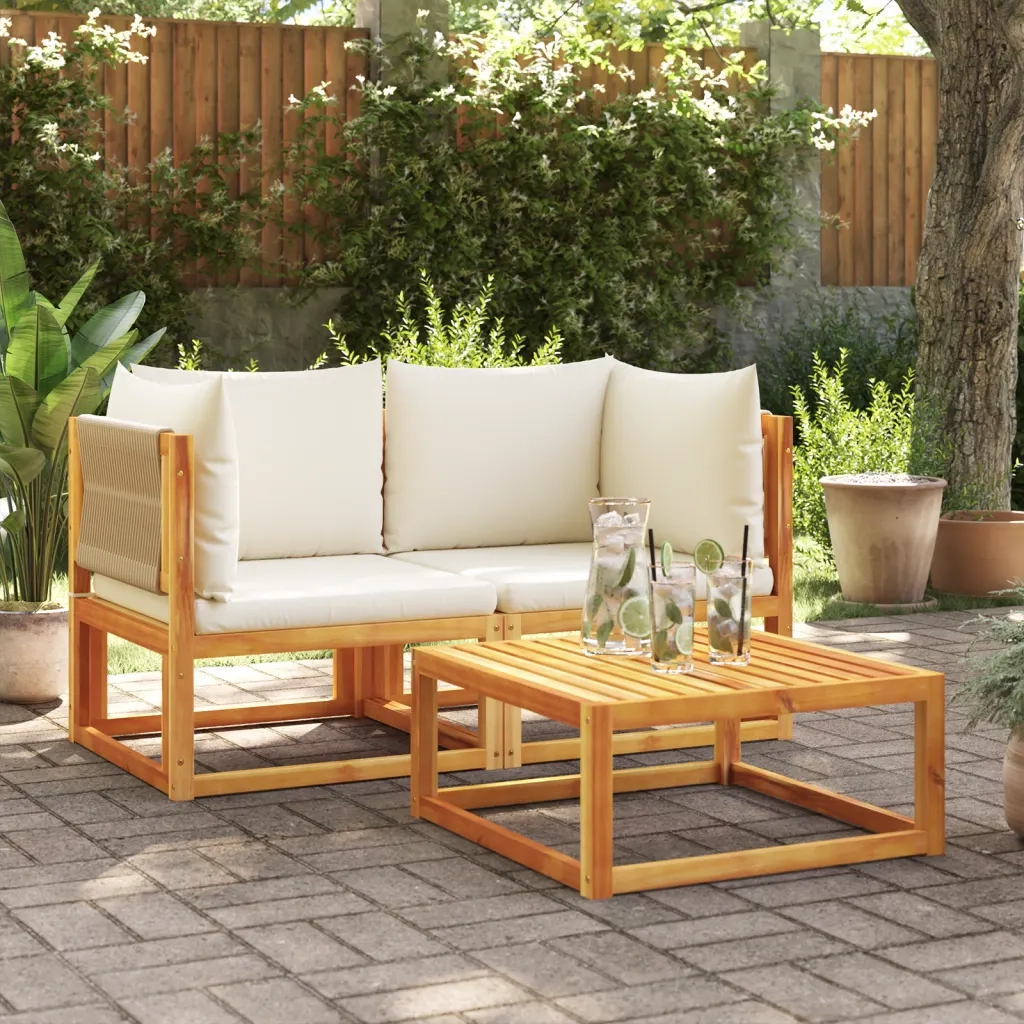 vidaXL Divani da Giardino Angolari con Cuscini 2 pz in Legno di Acacia e Corda