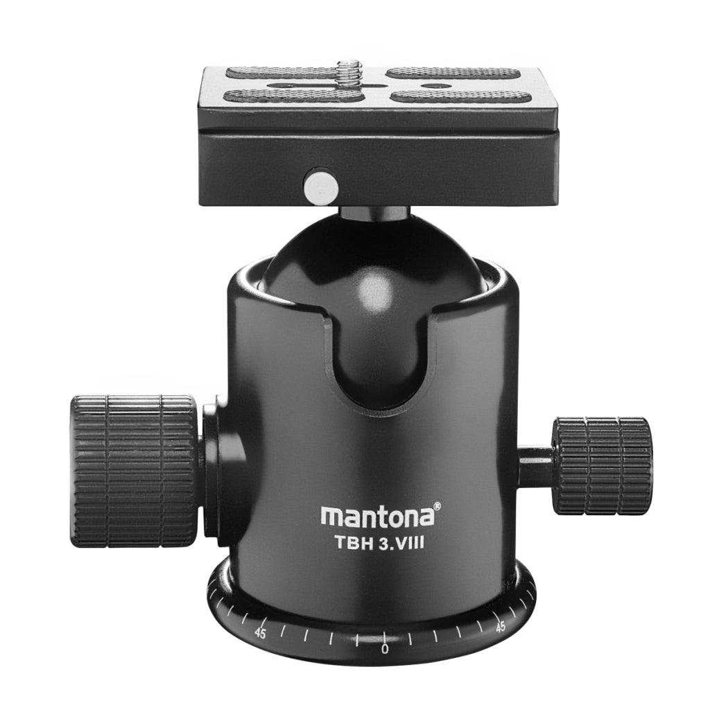 Mantona Basic TBH 3. VIII testa a sfera - testa a sfera panoramica a 360°, portata 25 kg, altezza 12 cm, peso 740 g, per treppiede fotografico, fotocamera DSLR e DSLM