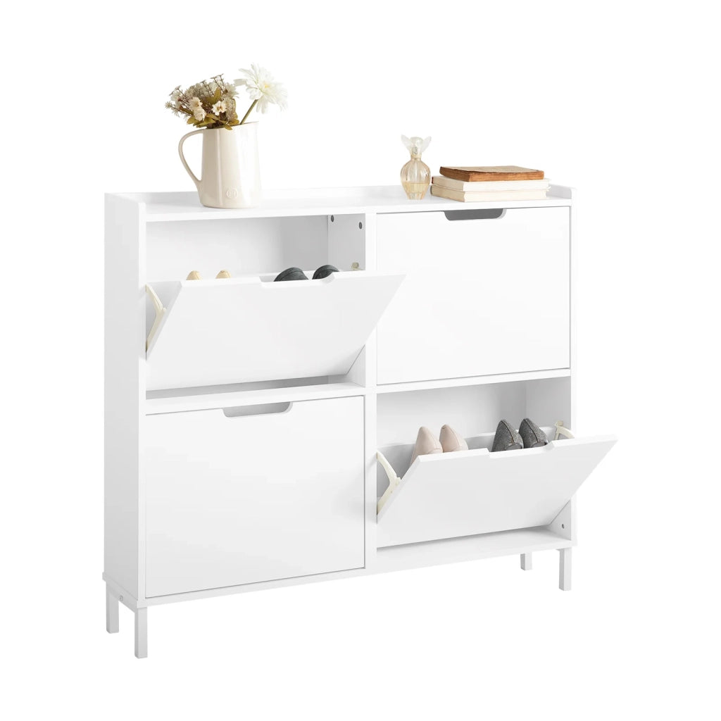 Scarpiera Slim da Ingresso con 4 ante e 4 scomparti Salvaspazio 100x19x91 cm Bianco FSR100-W