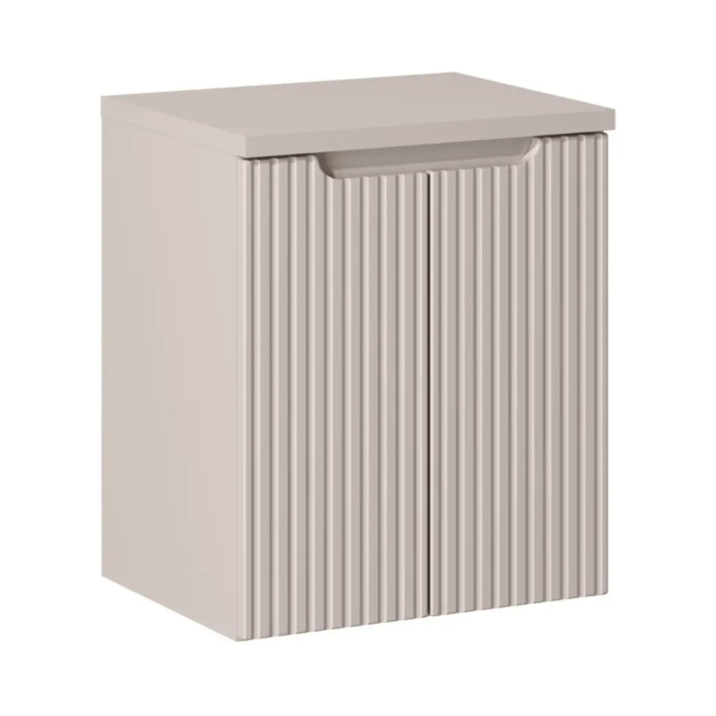 Set da bagno VANO cachemire opaco 50cm: mobile sotto lavabo con ante scanalate verticalmente + piano per lavabo
