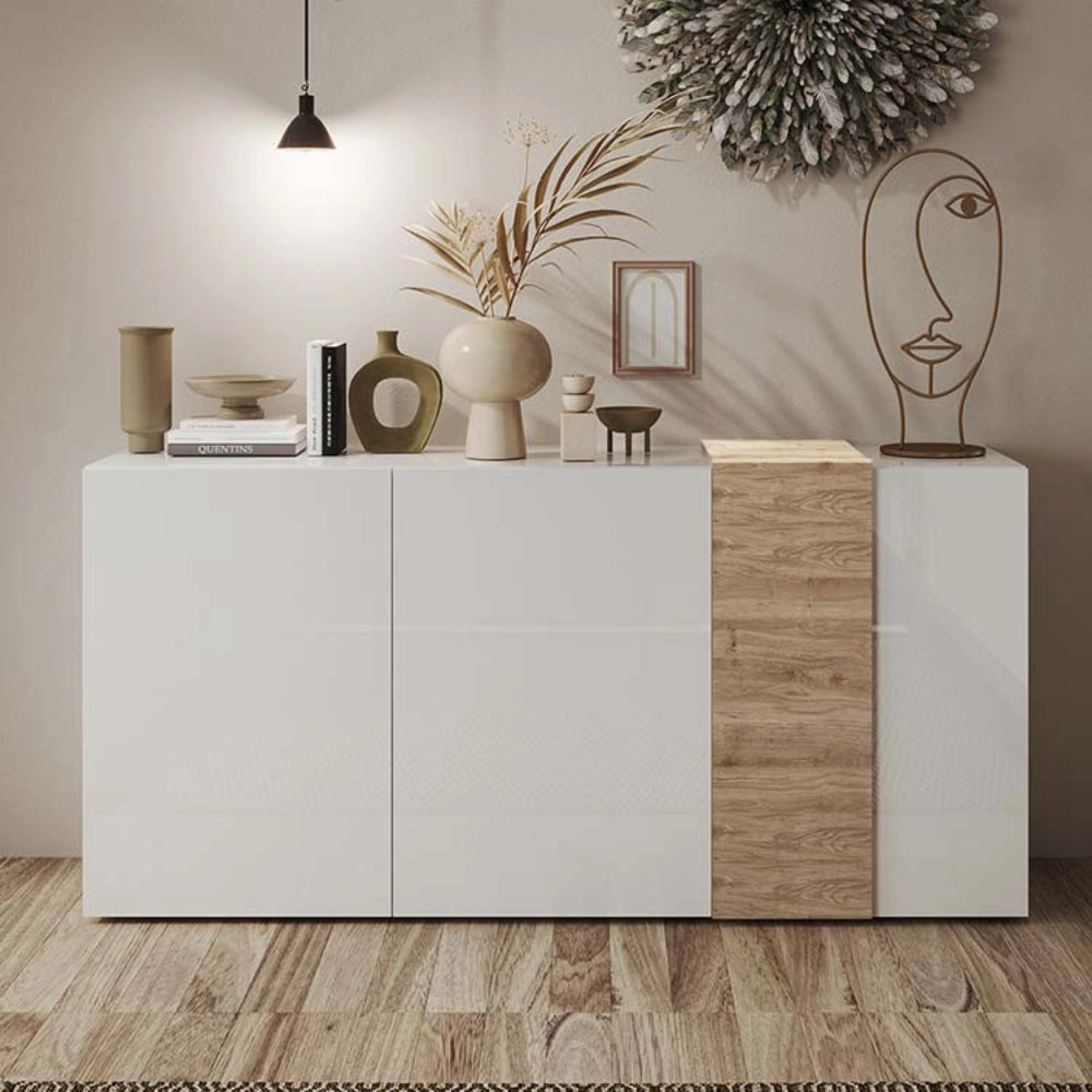 Madia 3 ante Sabry colore bianco lucido rovere Kadiz