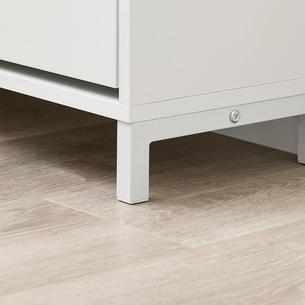 SoBuy Scarpiera Panca Ingresso Salvaspazio Panca Contenitore con Cuscino Imbottito e Struttura in MDF e Ferro, Carico Fino a 250kg, Design Nordic, Bianco e Grigio, 105x24x52 cm, FSR151-L-W