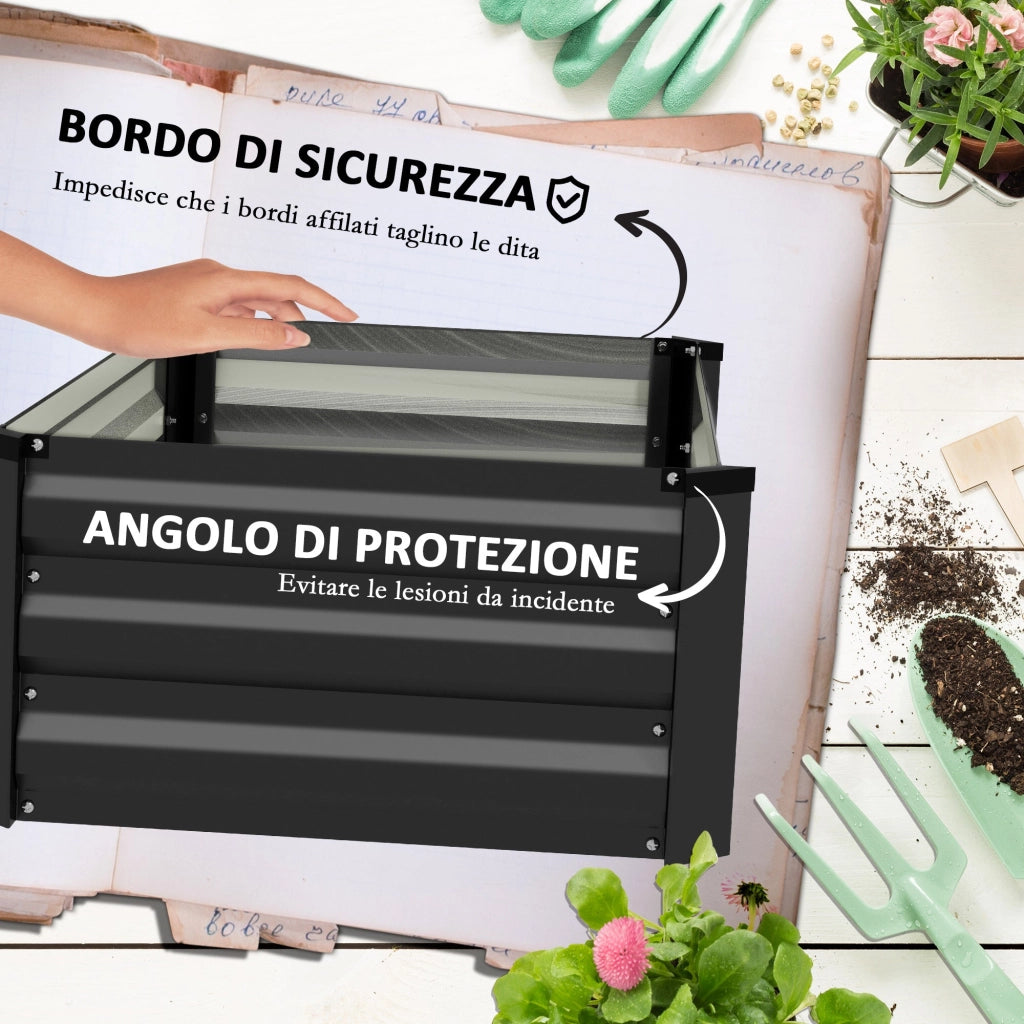 Set di 2 Letti per Orto Rialzato con Fondo Aperto 100x60x30cm in Acciaio Galvanizzato Grigio