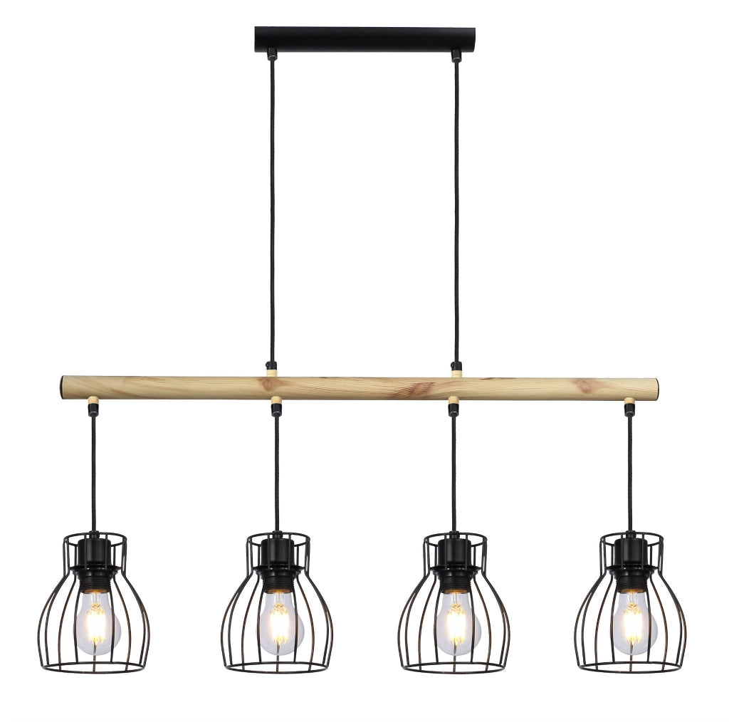 Lampada a sospensione Candellux Bernita 4xE27 metallo nero/legno