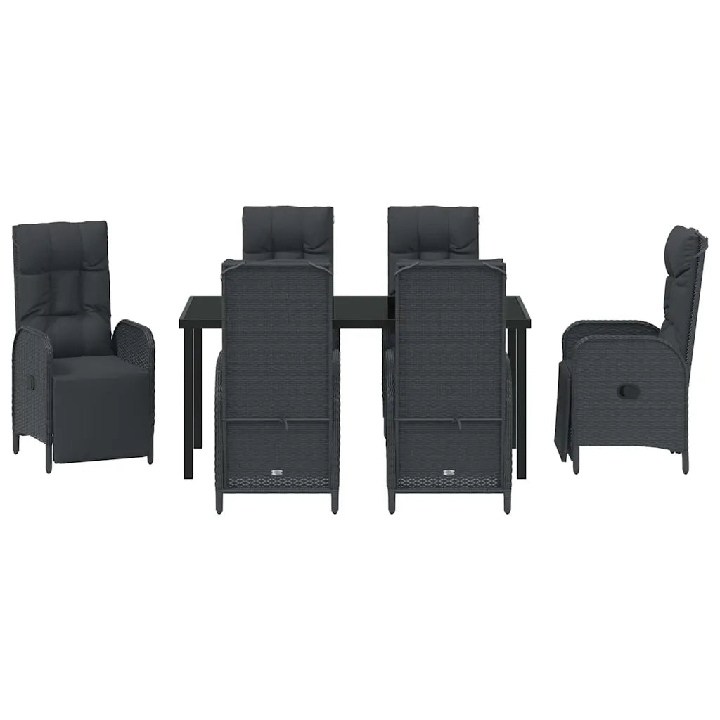 Set da Pranzo per Giardino con cuscino 7 pcs Nero polyrattan 3380124