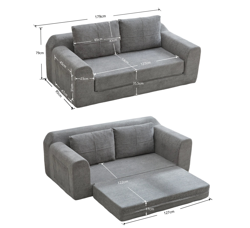 Divano Letto Pieghevole con Cuscino ¨C MINIMAL ¨C Futon Grigio Scuro 179x95x79