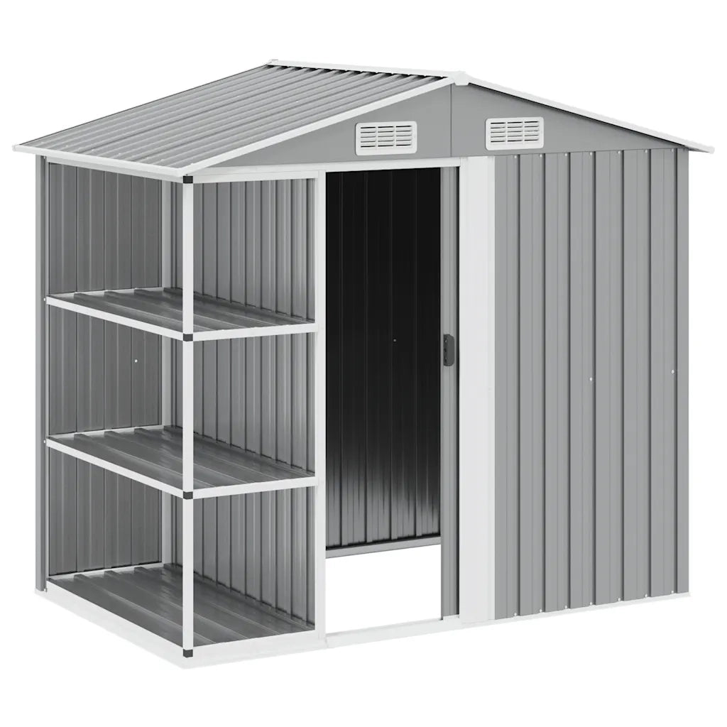 Capanno da Giardino con Scaffali Grigio 205x130x183 cm in Ferro 47103