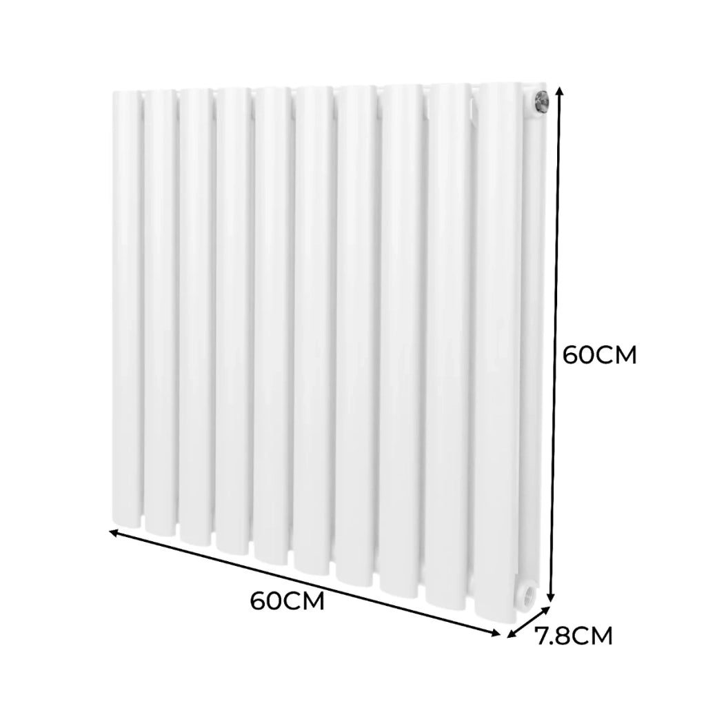 Radiatore a colonna ovale e valvole cromate TRV Designer bianco 600 mm x 600 mm