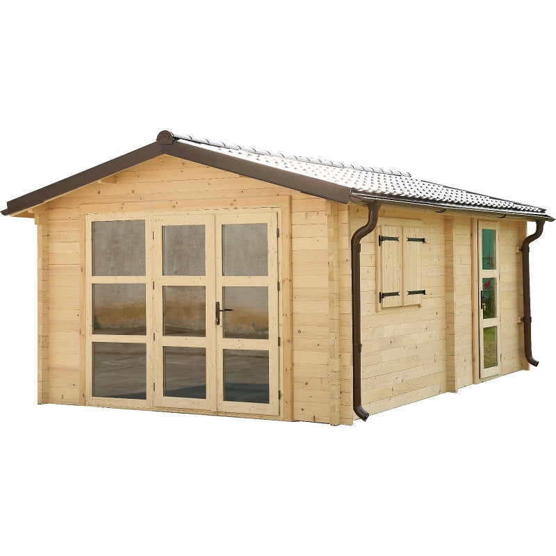 Chalet Garage in legno abete 360x548 cm – Spessore pareti 80 mm – Porte e finestre vetro doppio – SA3655A Foresta