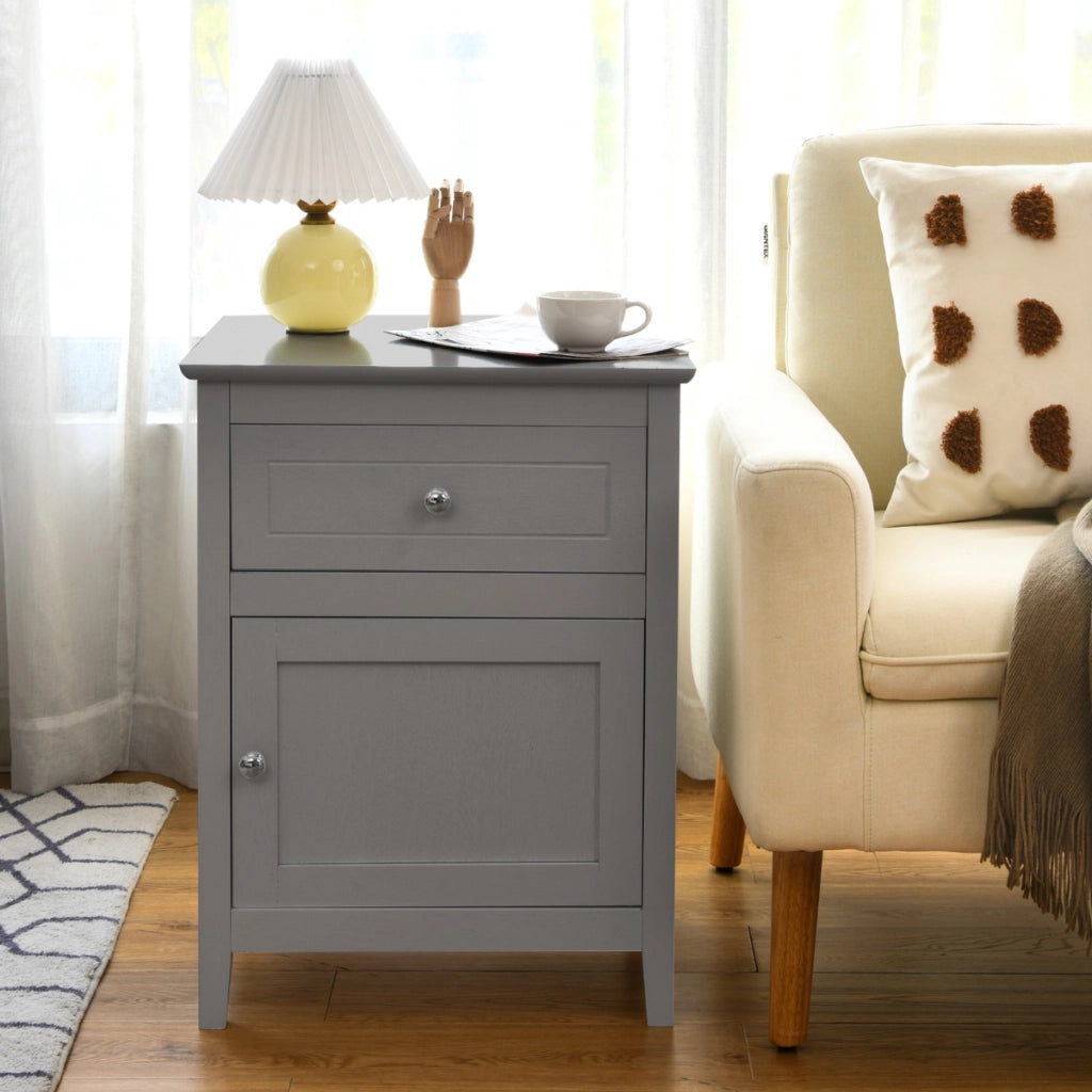 Set 2 comodini moderni a 2 livelli con superficie spaziosa-Tavolini con cassetto estraibile gambe in legno Grigio