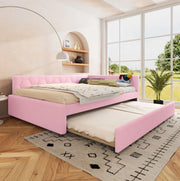 Letto 140x200 cm con letto estraibile; USB e Type-C in velluto rosa