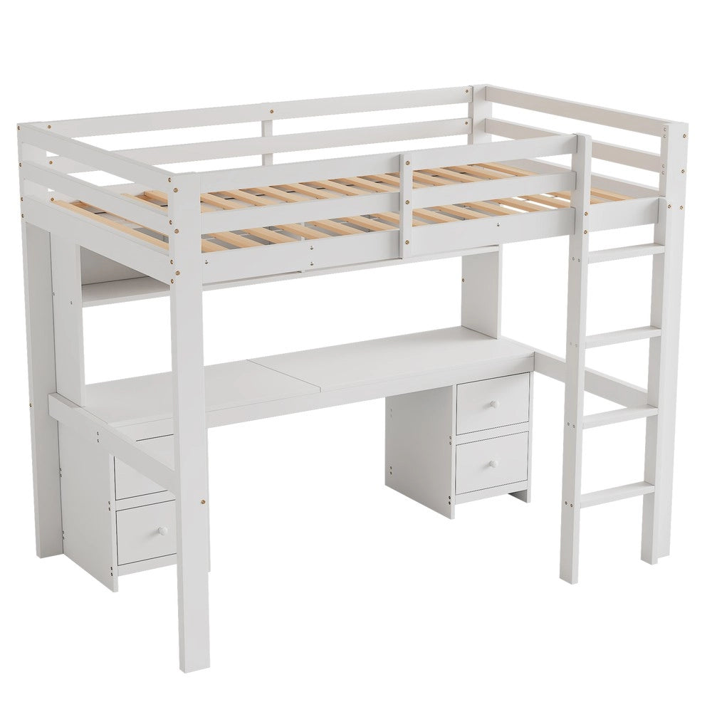 Letto a Soppalco con Scrivania e Contenitore ¨C MINIMAL ¨C Bianco 90x200