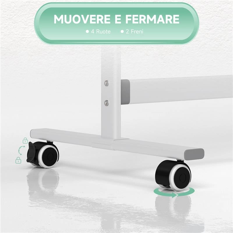 LAVAGNA MAGNETICA BIANCA A 2 FACCE CON ACCESSORI E 4 RUOTE IN ALLUMINIO E ACCIAIO 127X50X165 CM