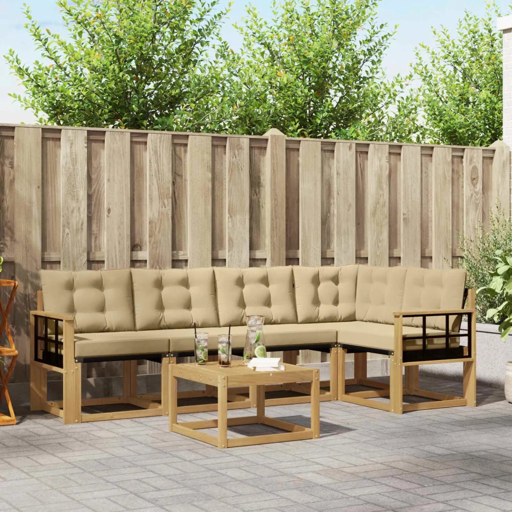 Set di divani da esterno con cuscino 6 pcs Bianco e Beige