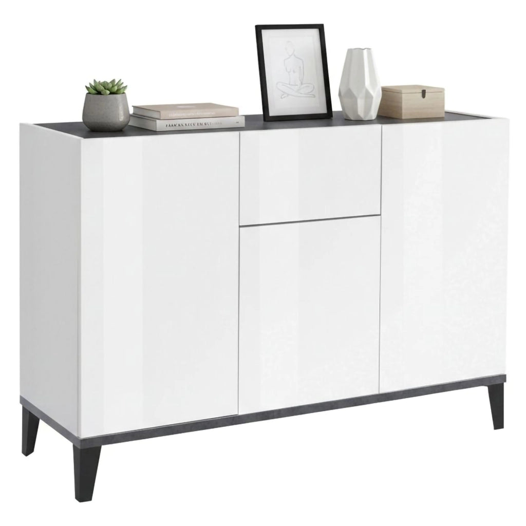 Madia Albatross, Credenza 2 Ripiani Made in Italy, 120x40x82h cm Bianco Lucido