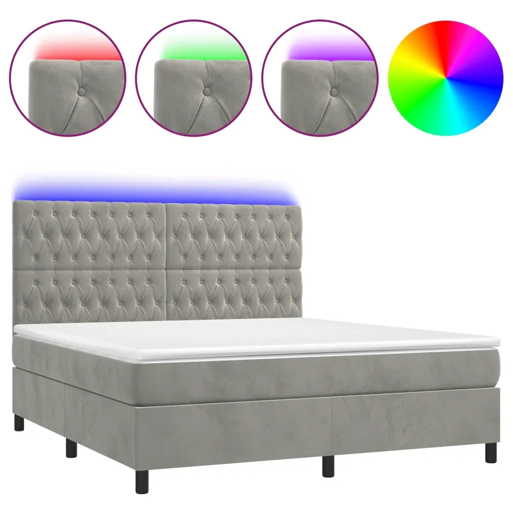Letto a Molle Materasso e LED Grigio Chiaro 160x200 cm Velluto 3136311