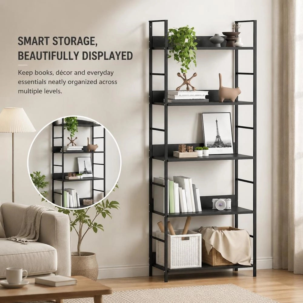 Bookshelf With 5 Shelves, Black, 60x27.6x158.5 Cm, Engineered Wood