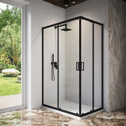 Box doccia 80x100 cm angolare scorrevole profili nero opaco vetro 6mm trasparente h185 | Tonga