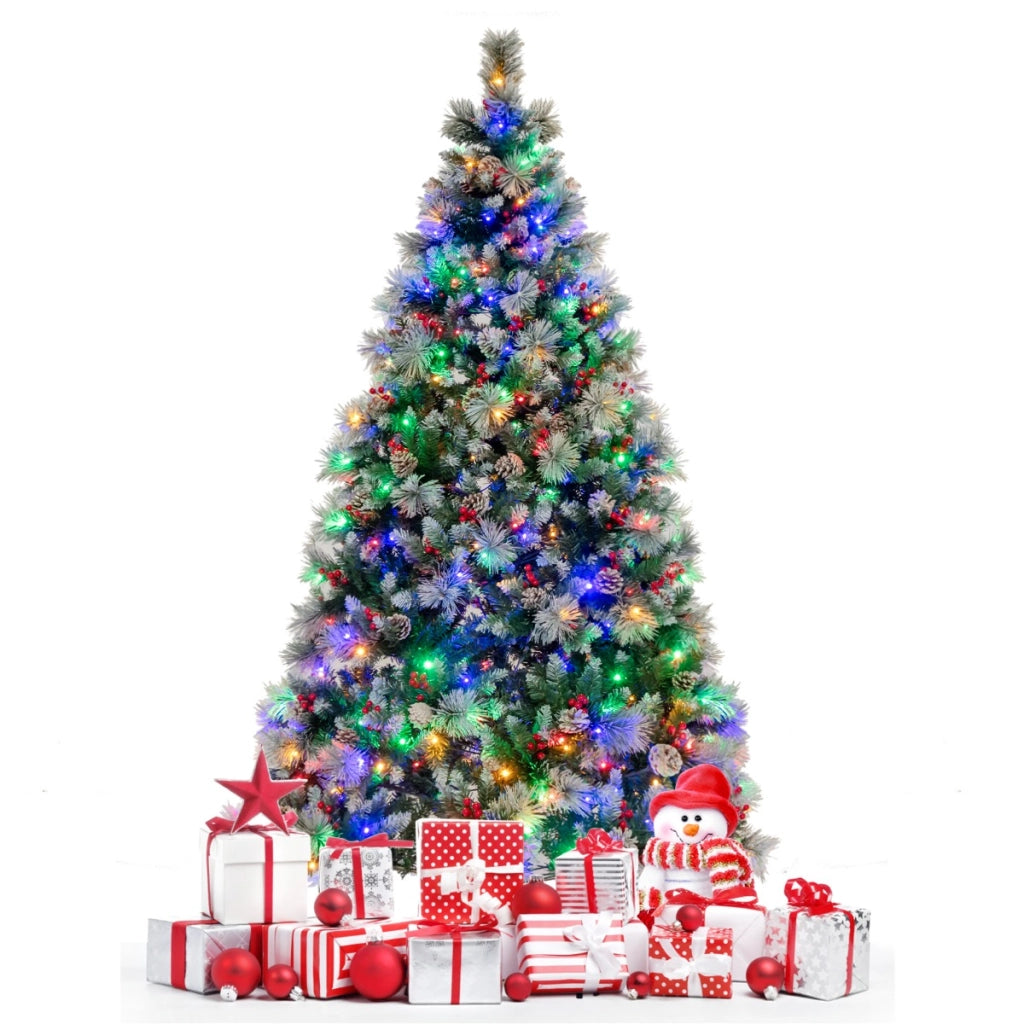 Albero di Natale pre-illuminato con aghi di pino luci led, Albero di natale artificiale incernierato da 215cm-Alberi di Natale