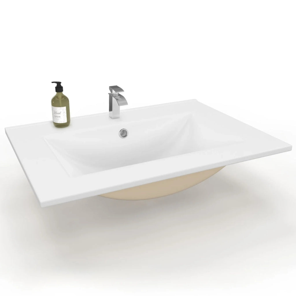 IDMarket - Lavabo rettangolare da incasso in ceramica bianca L. 61 x L. 46 x H. 17 cm
