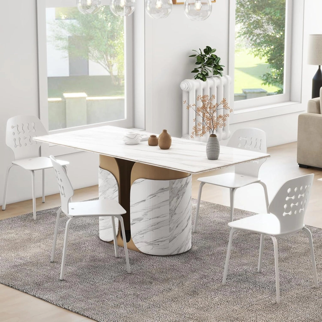 Set di 4 Sedie da Pranzo in Metallo, Sedie da Cucina Moderne con Schienale Traforato e Gambe in Metallo, Sedie senza Braccioli per Sala da Pranzo, Soggiorno, Portata 150 kg (Bianco)