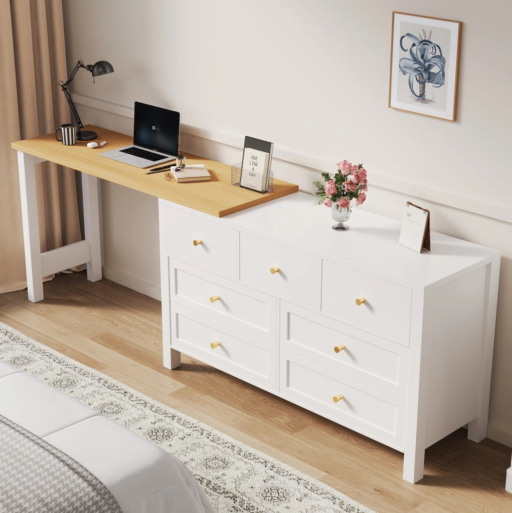 Scrivania girevole 360° con 7 cassetti, effetto rovere